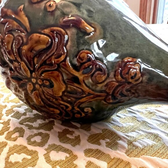 Handcrafted Ceramic Bird Sculpture With Intricate Floral Patterns - Earth Tones - Picture 3 of 12